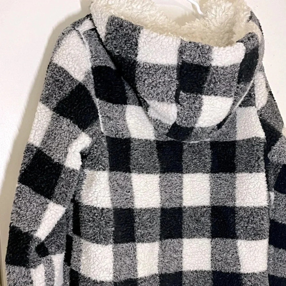 Steve Madden Black and White Plaid Sherpa Hooded Jacket US Large, worn once - Picture 8 of 15
